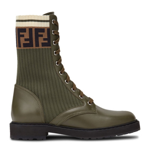 Fendi/芬迪 女士拼色织物配皮经典双F字母徽标提花装饰马丁靴短筒靴短靴踝靴女靴 8T6780-A3H4 多色可选
