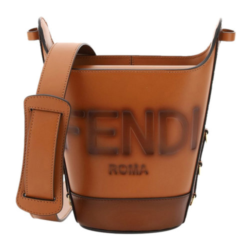 FENDI/芬迪女士纯色牛皮经典字母徽标印花装饰吸扣翻盖开合单肩包斜挎包水桶包女包 8BT348-AC9L 多色可选