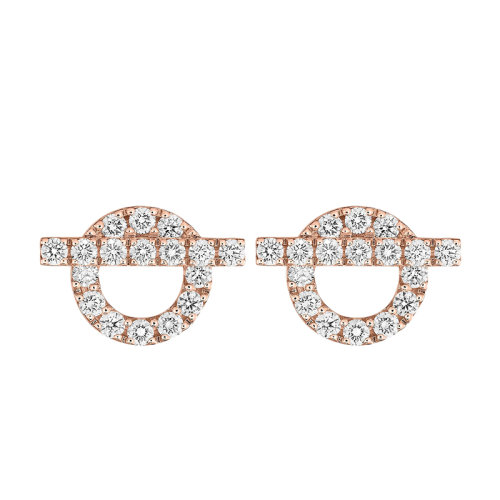 HERMES/爱马仕 经典Finesse系列 18K金玫瑰金镶嵌钻石棍状环形图案耳钉H219512B