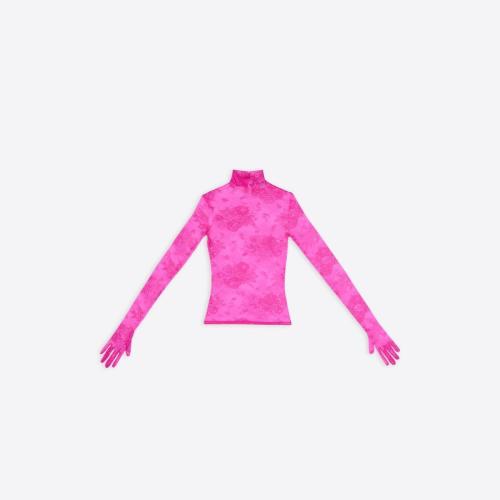  BALENCIAGA巴黎世家 22年春夏 女士 长袖衬衫 Womens Lingerie Turtleneck Top in Pink 702343