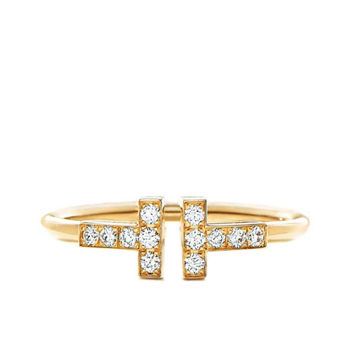 Tiffany & Co./蒂芙尼 经典Tiffany T系列 18K金黄金镶嵌钻石T形Wire戒指婚戒GRP07759