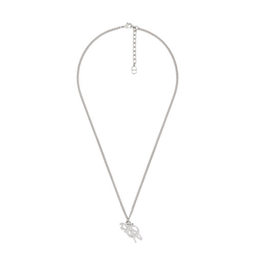 DIOR/迪奥 22新款CACTUS JACK联名款 男士银色黄铜饰白色徽标设计吊坠项链N1642HOMMT_D007