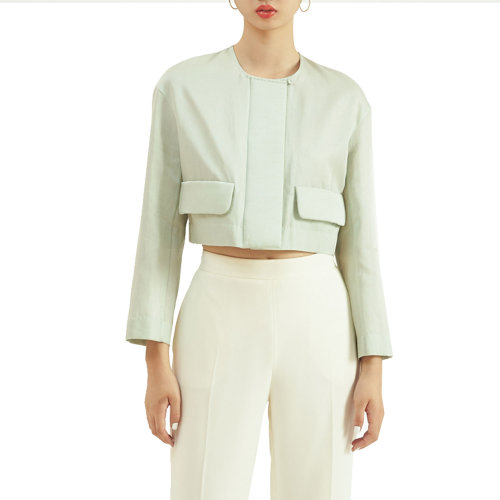 19年秋冬款nisiss/怡夕丝麻混合无领落肩短上衣女士夹克n161ad53