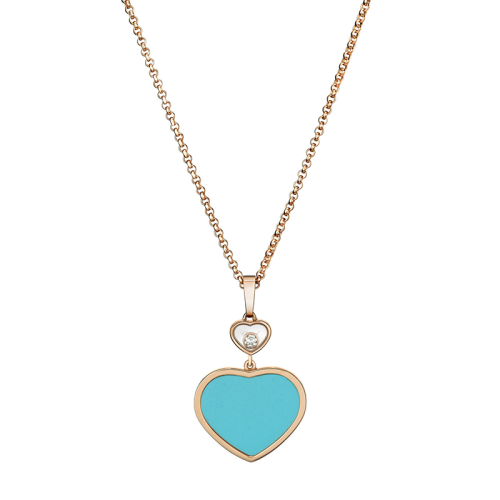 Chopard/萧邦 女士经典款快乐的心系列 18K金玫瑰金镶嵌绿松石心形镶钻项链 797482-5401