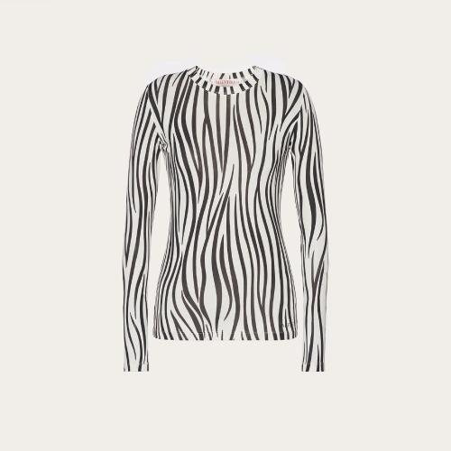  VALENTINO华伦天奴 22年秋冬 女士 长袖T恤 T-SHIRT EN JERSEY a IMPRIMé ZEBRA 1966 1B3MG19