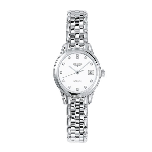 LONGINES/浪琴 军旗系列 自动机械镶钻钢链白色表盘女表26毫米L4.274.4.27.6