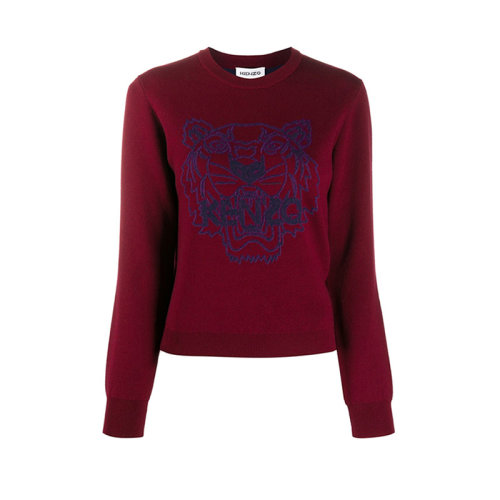 KENZO/高田贤三  凯卓女装 经典虎头图案 女士酒红色羊毛时尚圆领秋冬针织衫/毛衣 FA62PU5303XA.25