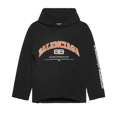 Balenciaga/巴黎世家 22年早春新款 女士黑色棉质短款连帽卫衣670946TLVJ30107