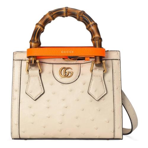 GUCCI古驰 22年秋冬 女士 Gucci Diana竹节迷你鸵鸟皮托特包 655661 EY0KT 9594