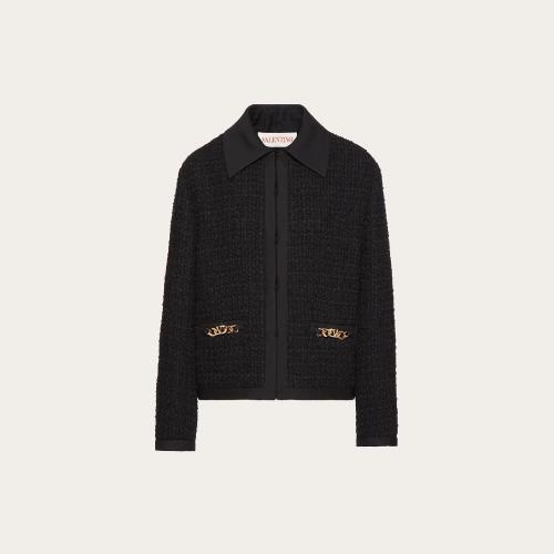  VALENTINO华伦天奴 22年秋冬 女士 夹克 VESTE VLOGO CHAIN EN WOOL TWEED 2B3CE28G6U80NO