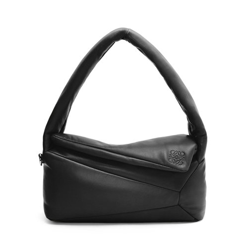 LOEWE/罗意威 22秋冬新款 Puffer Puzzle Hobo系列 女士黑色纳帕小羊皮几何线条拉链开合肩背手提包A510J67X13-1100