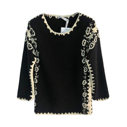 DIOR/迪奥  潮流图案印花装饰 女士黑色羊绒针织衫/毛衣 914S18AM3119000