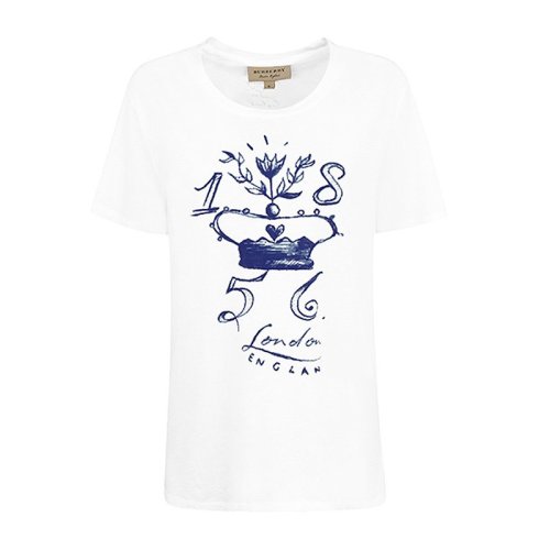 Burberry/博柏利  女士白色纯棉图案圆领短袖半袖T恤