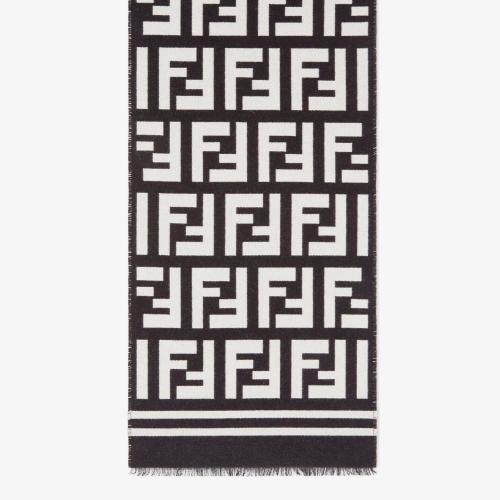  FENDI芬迪 22年秋冬 男士 围巾 黑色羊毛真丝围巾 FXS424A3Q1F0QA1