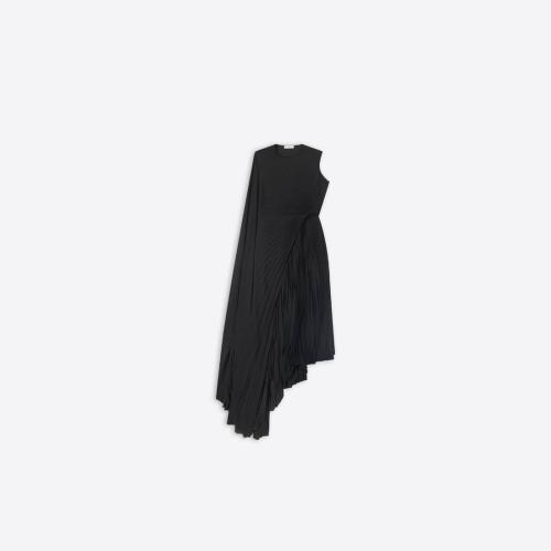  BALENCIAGA巴黎世家 22年秋冬 女士 连衣裙 Womens Pleated Asymmetric Dress  in Black 70443