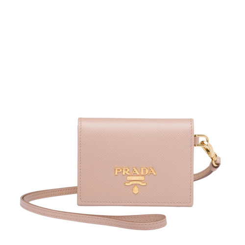 PRADA/普拉达 22年新款 女士皮粉色皮革金标按扣腕带名片夹1MC006_QWA_F0236