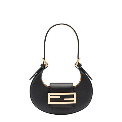 Fendi/芬迪 22年春夏新款 女士迷你黑色皮革牛角流浪包FF搭扣新月单肩包8BS065AAIWF0KUR
