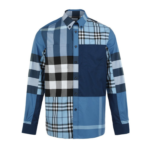 BURBERRY/博柏利镶拼格纹棉府绸男士长袖衬衫8038655