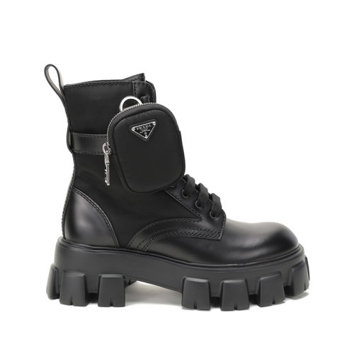 PRADA/普拉达 男士织物配皮Monolith系带厚底靴子短靴带小包 2UE007 3L09 F D002