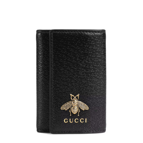 GUCCI/古驰 经典Animalier系列 男士黑色皮革复古金属小蜜蜂装饰钥匙包523683DJ20T1000