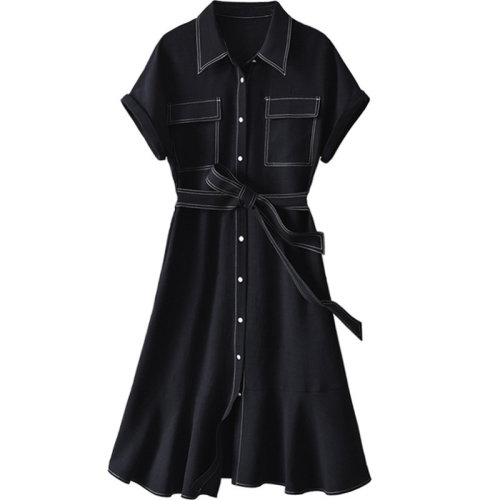 GeleiStory/GeleiStory 夏季新款 明线工装裙子莱赛尔亚麻连衣裙气质女装短袖中长款 女士连衣裙