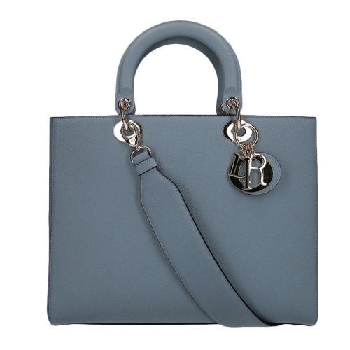 DIOR/迪奥 女士雾霾蓝色牛皮金属吊坠式徽标可拆卸肩带手提包斜挎包单肩包戴妃包女包 M0587OWVG-81B