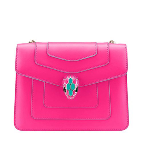 BVLGARI/宝格丽  女士粉色牛皮蛇头搭扣单肩斜挎包 289473