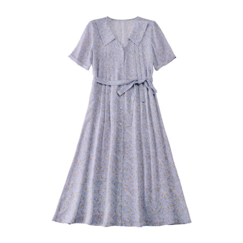 GeleiStory/GeleiStory  夏季新款桑蚕丝年轻款碎花衬衫裙气质真丝连衣裙   女装＞女士裙装＞女士连衣裙