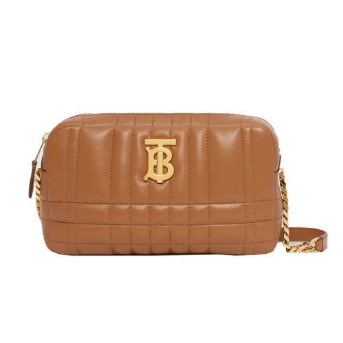 BURBERRY/博柏利 22新款 Lola系列 女士小号枫棕色绗缝小羊皮拉链开合金色金属抛光配件小羊皮表带配金色调节链条单肩斜挎相机包80608951