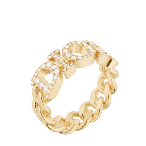 DIOR/迪奥 DIO(R)EVOLUTION系列 女士金色饰面金属链环镶嵌仿水晶“DIOR”标志戒指指环R1140DVOCY_D301