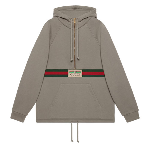 GUCCI/古驰      女士灰色重磅毛毡针织棉复古标识织带卫衣644656XJC3W1030