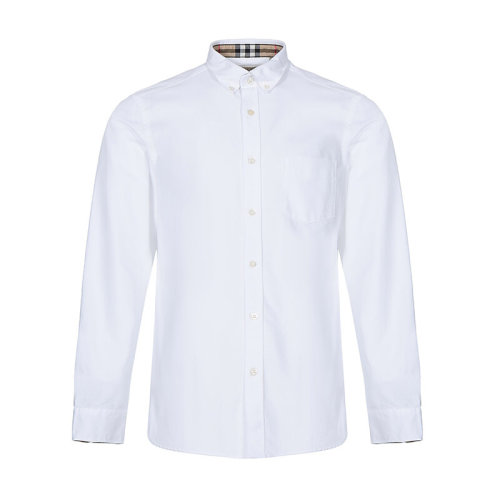 BURBERRY/博柏利 巴宝莉衬衫 男士 格纹细节 简约白色/蓝色 棉质方领 长袖衬衫 80087081