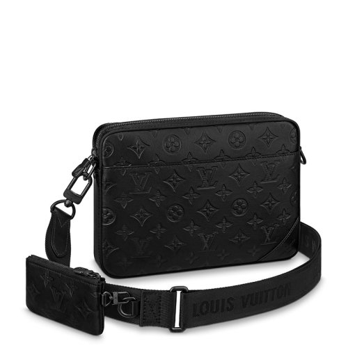 Louis Vuitton/路易威登 22春夏新款DUO系列 男士黑色老花压印皮革黑扣配可拆卸小袋拉链开合单肩斜跨邮差包M69827