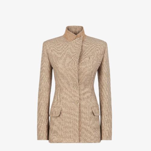  FENDI芬迪 22年秋冬 女士 夹克 米色印花羊毛夹克 FJ7293ALBTF1IHC