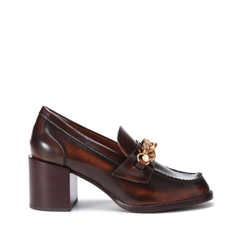 Tory Burch/汤丽柏琦 TB女鞋 皮革马头装饰JESSA粗跟乐福鞋皮鞋 85502