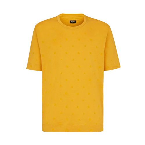 FENDI/芬迪 22年早春新款 男士黄色纯棉植绒微型老花图案短袖T恤FY0936AITZF0745