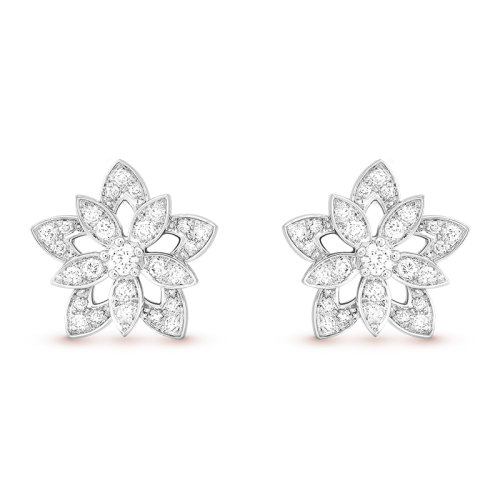 Van Cleef & Arpels/梵克雅宝 经典Lotus系列 18k金白金镶钻满钻莲花镂空迷你耳钉VCARP0ZV00