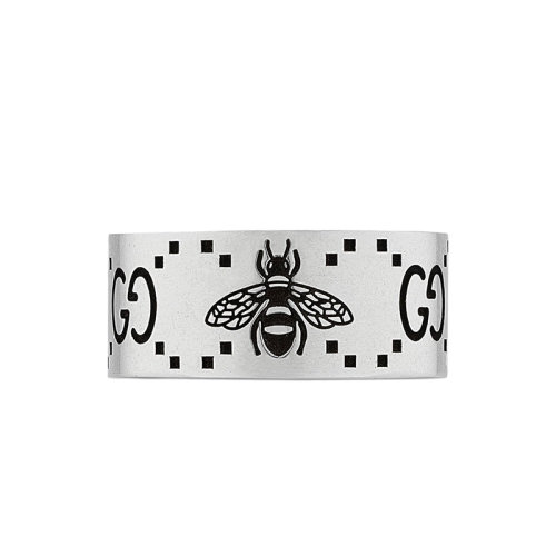GUCCI/古驰 22新款 男女同款925银GG蜜蜂刻花宽9毫米宽版戒指728304J84000728