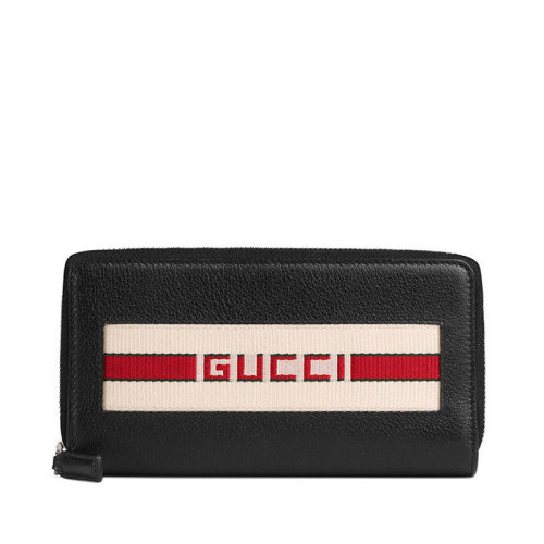 GUCCI/古驰 男包 红白条纹 品牌字母LOGO 男士黑色长裤拉链钱包 459138CWGRN1094