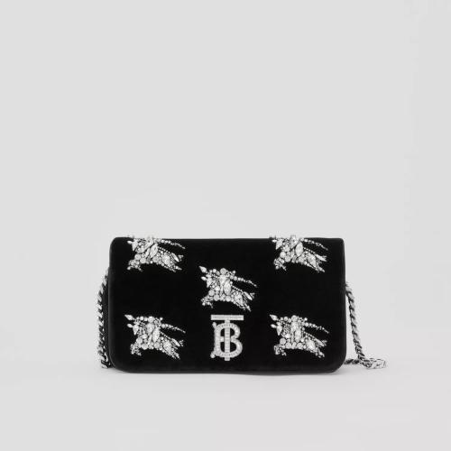  BURBERRY 22年秋冬 女士 Lola - 人造水晶马术骑士装饰丝绒小号萝纳包 80630771