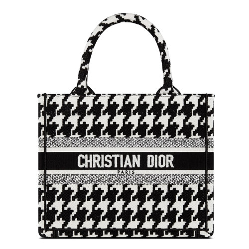 DIOR/迪奥 22新款BOOK TOTE系列 女士小号黑色和白色超大千鸟格纹刺绣织物单肩手提托特包M1265ZTQT_M911