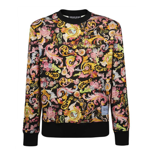 VERSACE JEANS/范思哲牛仔 男士拼色棉质经典巴洛克印花图案印花装饰圆领长袖上衣卫衣套头衫运动衫 B7GWA7F3-S0153-899