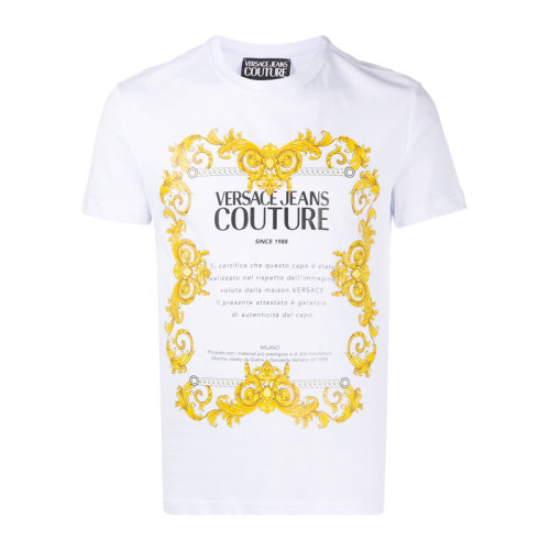 VERSACE JEANS/范思哲牛仔 男士纯色棉质经典字母徽标印花装饰圆领短袖上衣T恤 B3GZA7TG-30319 多色可选