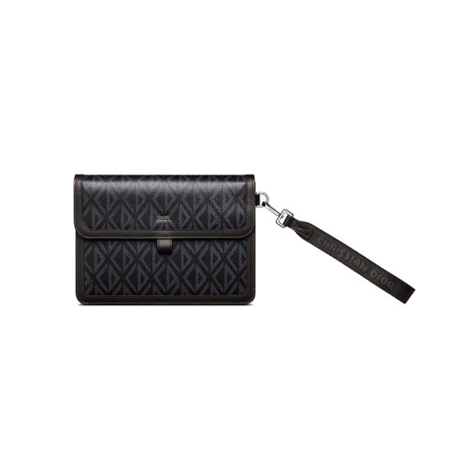 DIOR/迪奥 23新款 HIT THE ROAD系列 男士A5黑色帆布配皮镀钌黄铜字母标志尼龙提花可拆卸腕带磁性翻盖开合手拿包2ESCA444CDP_H43E