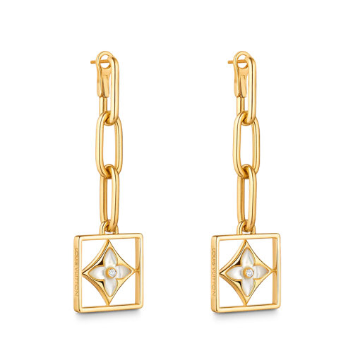 Louis Vuitton/路易威登 BLOSSOM BB系列 经典款18k金黄金白色珍珠母贝钻石花朵耳环Q96790