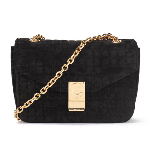 CELINE/赛琳【极速发货】女士链条logo印字单肩斜挎ins风背包黑色系皮革187253BJI