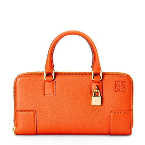 LOEWE/罗意威 22新款Amazona系列 女士橙色纳帕小牛皮金锁装饰拉链开合单肩斜挎手提包C039U10X01-9100