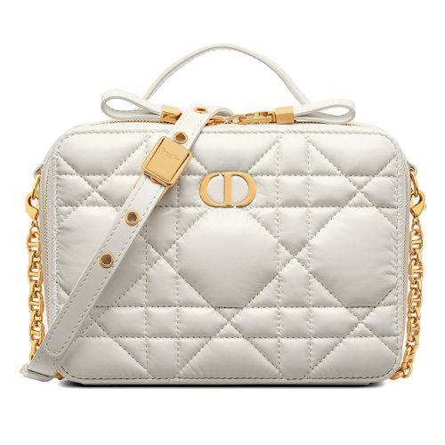 DIOR/迪奥 22新款CARO系列 女士奶白色绗缝牛皮革CD金扣拉链开合单肩手提链条盒子包S5140UNGX_M030