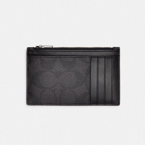 COACH蔻驰 女士奥莱 ZIP系列经典老花钱包卡包手拿包C4281 QBA45 炭黑色