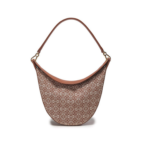 LOEWE/罗意威 女士Luna系列织物/牛皮革手提单肩包腋下包半月形Hobo包Anagram提花 A923PL9X01